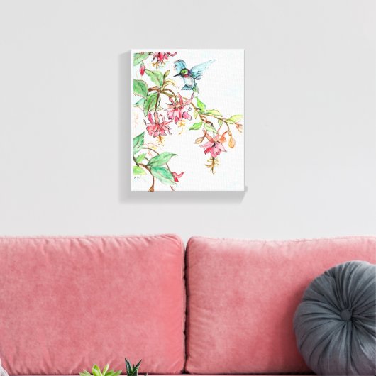 Honeysuckle Hummingbird Stretched Canvas Print (Insitu (Woonkamer))