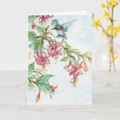 Honeysuckle Hummingbird waterverf wenskaart Kaart (Gele Bloem)