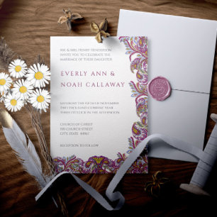 Honeysuckle Paisley Peacock Wedding Invitation Kaart