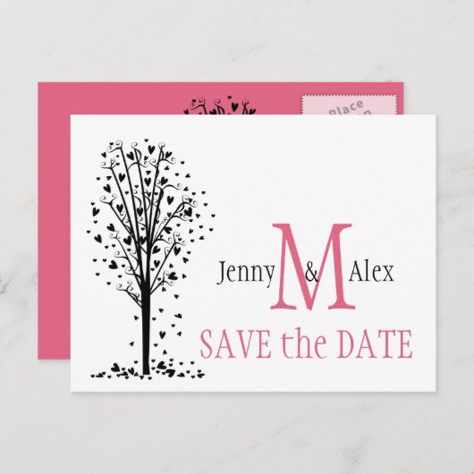 Honeysuckle Pink Bewaar de datumkaarten Aankondigingskaart (Voorkant / Achterkant)