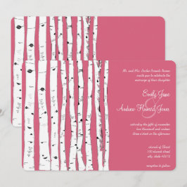 Honeysuckle Pink Birch Tree Wedding Invitations Kaart