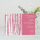 Honeysuckle Pink Birch Tree Wedding Invitations Kaart (Staand voorkant)