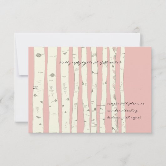 Honeysuckle Pink Birch Tree Wedding Response Kaart (Voorkant)