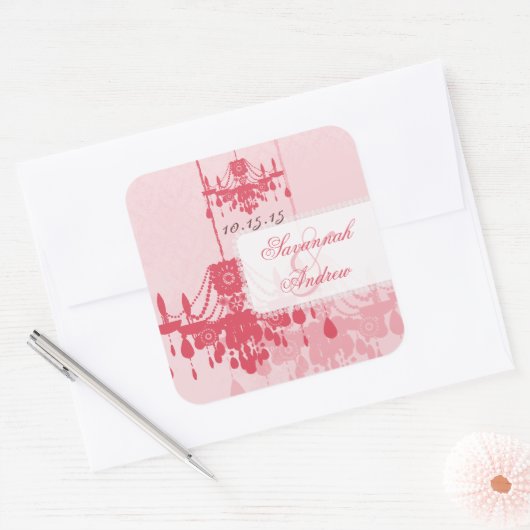 Honeysuckle Pink Damask Chandelier Stickers (Envelop)