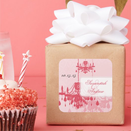 Honeysuckle Pink Damask Chandelier Stickers (Feest)