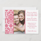 Honeysuckle Pink Damask Photo Wedding Invitation Kaart (Voorkant)