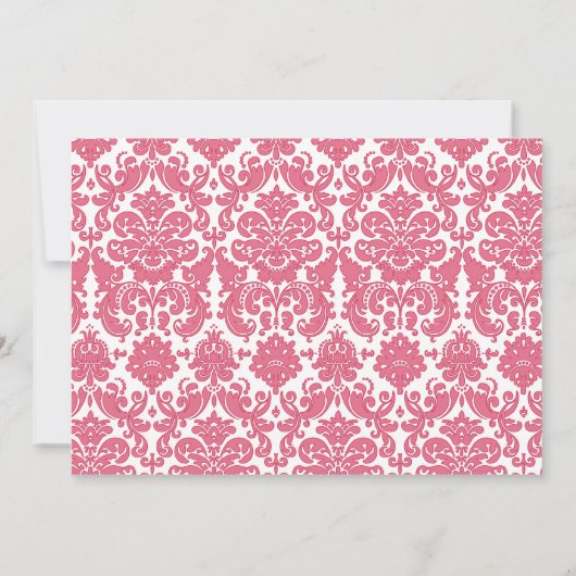 Honeysuckle Pink Damask Photo Wedding Invitation Kaart (Achterkant)