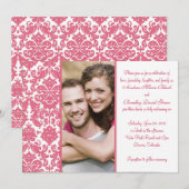 Honeysuckle Pink Damask Photo Wedding Invitation Kaart (Voorkant / Achterkant)