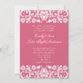 Honeysuckle Pink Damask Swirls Wedding Invitation Kaart (Voorkant)