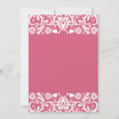 Honeysuckle Pink Damask Swirls Wedding Invitation Kaart (Achterkant)