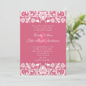 Honeysuckle Pink Damask Swirls Wedding Invitation Kaart (Staand voorkant)