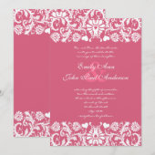 Honeysuckle Pink Damask Swirls Wedding Invitation Kaart (Voorkant / Achterkant)