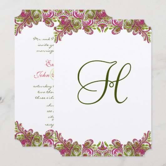 Honeysuckle Pink en Apple Green Paisley Wedding Kaart (Voorkant / Achterkant)