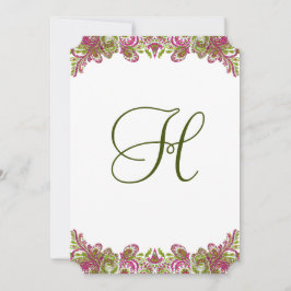 Honeysuckle Pink en Apple Green Paisley Wedding Kaart