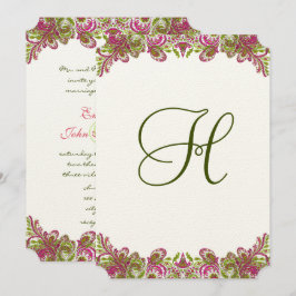 Honeysuckle Pink en Apple Green Paisley Wedding Kaart