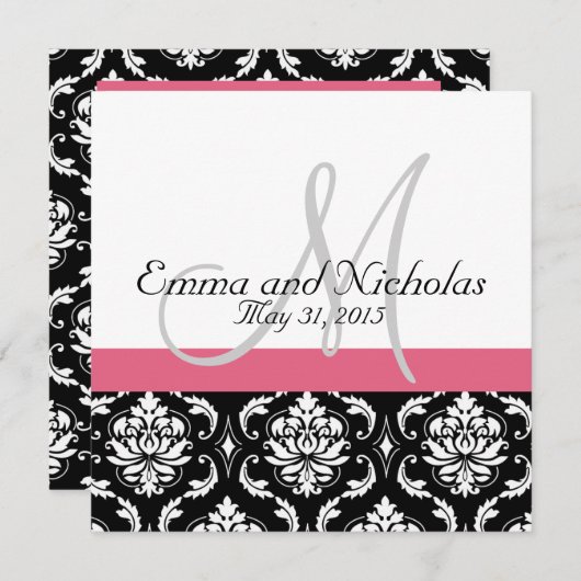 Honeysuckle Pink Monogram Weddenschap Kaart (Voorkant / Achterkant)