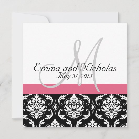 Honeysuckle Pink Monogram Weddenschap Kaart (Voorkant)