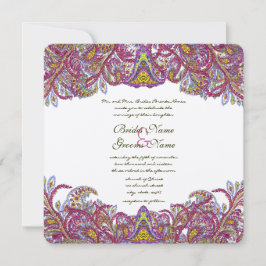 Honeysuckle Pink Peacock Paisley Wedding Invite Kaart