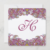 Honeysuckle Pink Peacock Paisley Wedding Invite Kaart (Achterkant)