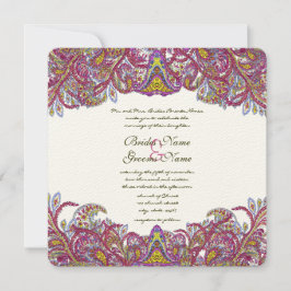 Honeysuckle Pink Peacock Paisley Wedding Invite Kaart