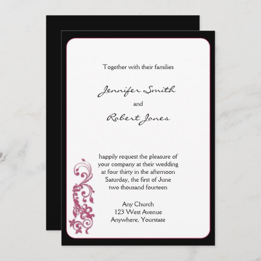 Honeysuckle Pink Ronde Corner Wedding Uitnodiging (Voorkant / Achterkant)