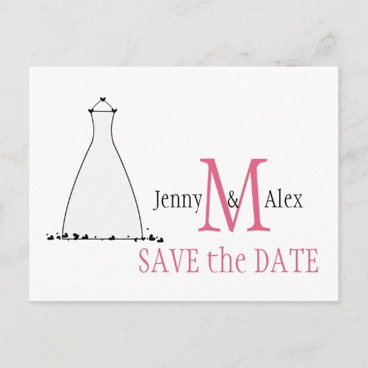 Honeysuckle Pink Save the Date Cards Trouwjurk Aankondigingskaart (Voorkant)