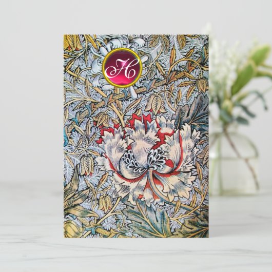 HONEYSUCKLE Red Ruby Monogram Champagne Metallic Kaart (Staand voorkant)