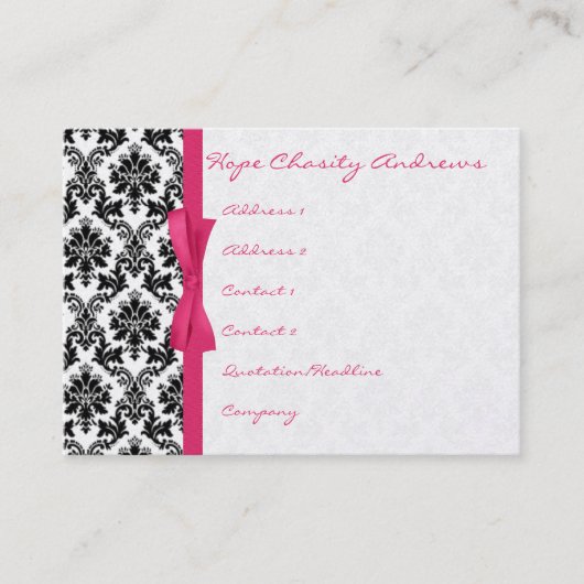 Honeysuckle Ribbon Zwart Damask Visitekaartjes (Voorkant)