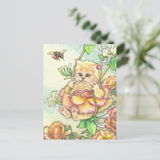 Honeysuckle Roos Cute Kitten Briefkaart (Staand voorkant)