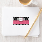 Honeysuckle Roze Damask Monogram Adresetiketten Etiket (Insitu)