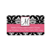 Honeysuckle Roze Damask Monogram Adresetiketten Etiket (Voorkant)