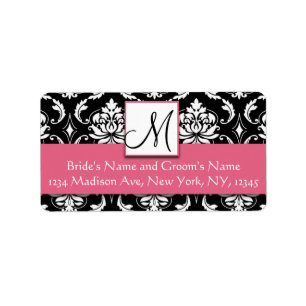 Honeysuckle Roze Damask Monogram Adresetiketten Etiket