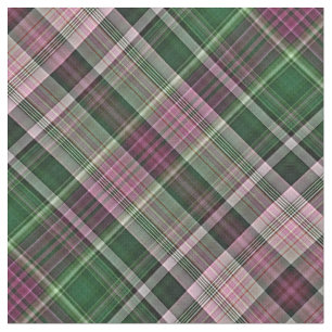 Honeysuckle roze en donkergroene tartan stof