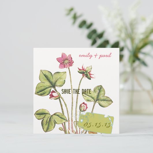 Honeysuckle roze ventiel botanisch sparen de datum save the date (Staand voorkant)