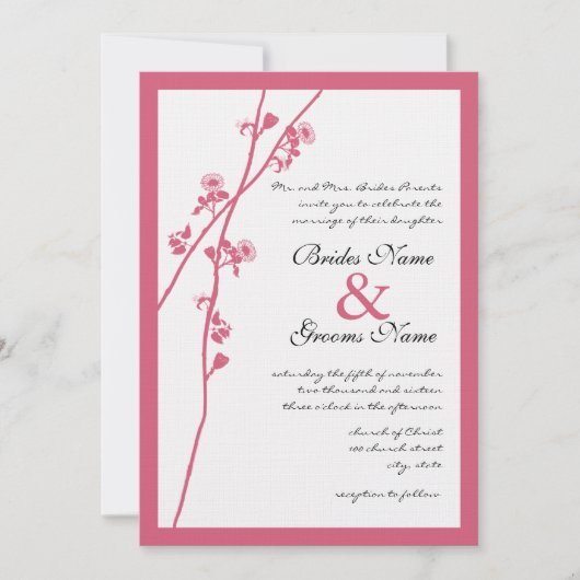 HoneySuckle roze Wilde Flowers Wedding Invites Kaart (Voorkant)