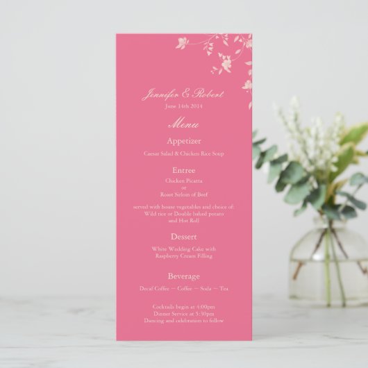 Honeysuckle Silver Peony Wedding Menu Kaart (Staand voorkant)