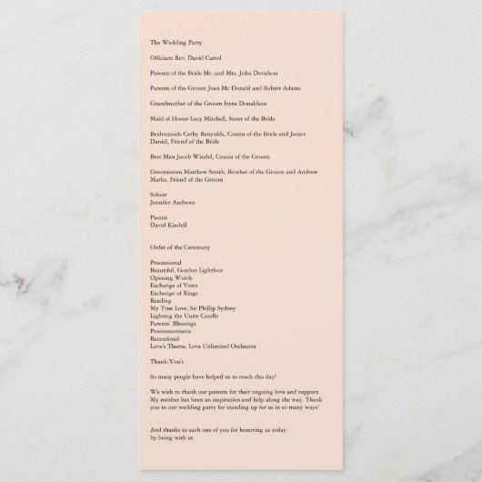 Honeysuckle Silver Peony Wedding Program Kaart (Achterkant)
