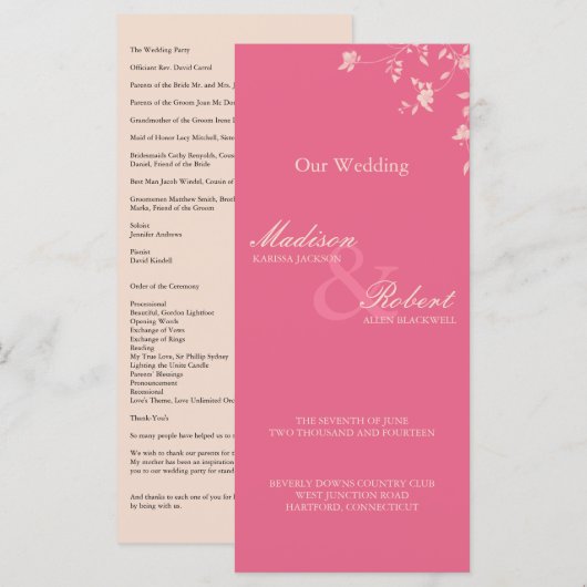 Honeysuckle Silver Peony Wedding Program Kaart (Voorkant / Achterkant)