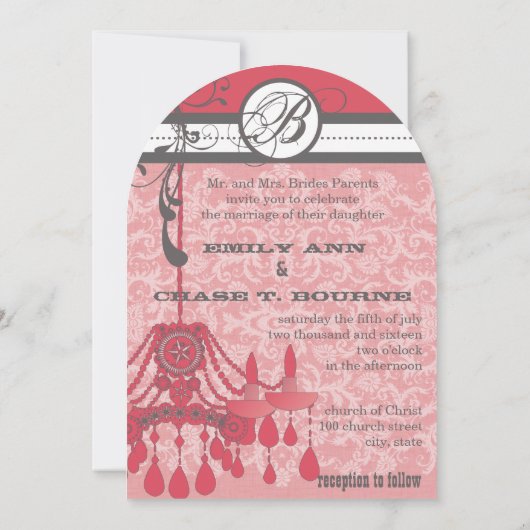 Honeysuckle Vintage Chandelier Wedding Invitations Kaart (Achterkant)