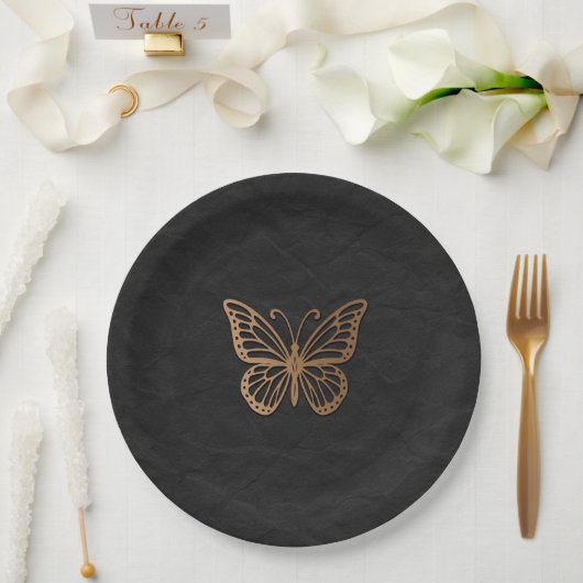 Honeywind Brown Black Boho Butterfly Party Papieren Bordje (Huwelijk)