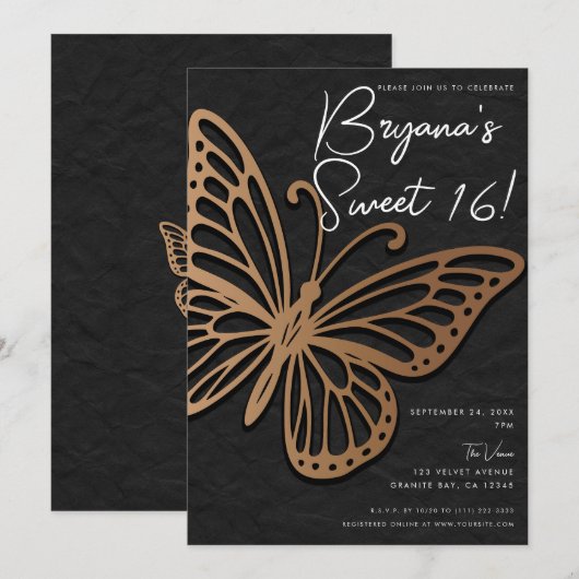 Honeywind Brown Black Boho Vlinder Sweet 16 Kaart (Voorkant / Achterkant)