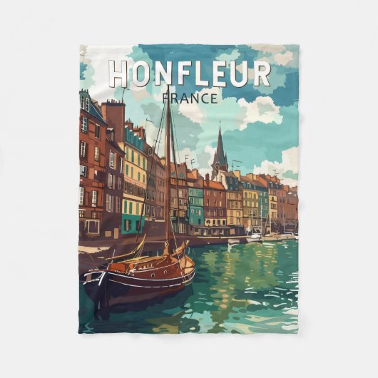 Honfleur France Travel Art Vintage Fleece Deken (Voorkant)