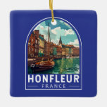 Honfleur France Travel Art Vintage Keramisch Ornament<br><div class="desc">Honfleur retro vector reisontwerp. Honfleur is een stad in het departement Calvados in de Franse regio Normandië. Het is aan de monding waar de Seine samenvloeit met het Kanaal.</div>