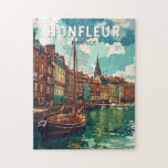 Honfleur France Travel Art Vintage Legpuzzel<br><div class="desc">Honfleur retro vector reisontwerp. Honfleur is een stad in het departement Calvados in de Franse regio Normandië. Het is aan de monding waar de Seine samenvloeit met het Kanaal.</div>