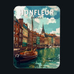 Honfleur France Travel Art Vintage Magneet<br><div class="desc">Honfleur retro vector reisontwerp. Honfleur is een stad in het departement Calvados in de Franse regio Normandië. Het is aan de monding waar de Seine samenvloeit met het Kanaal.</div>