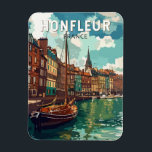 Honfleur France Travel Art Vintage Magneet<br><div class="desc">Honfleur retro vector reisontwerp. Honfleur is een stad in het departement Calvados in de Franse regio Normandië. Het is aan de monding waar de Seine samenvloeit met het Kanaal.</div>