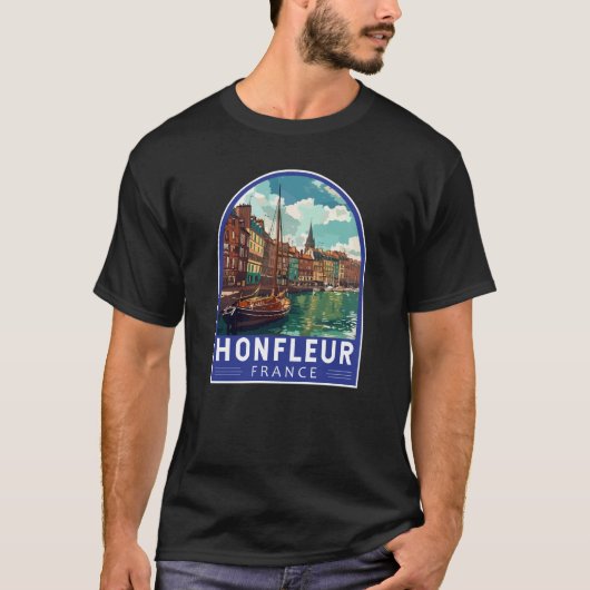 Honfleur France Travel Art Vintage T-shirt (Voorkant)