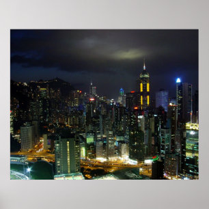 Hong Kong bij nacht Poster