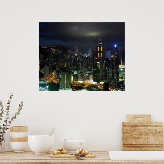 Hong Kong bij nacht Poster (Keuken)