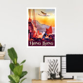 Hong Kong, boten op de stadshaven,  luchtvaartmaat Poster (Thuiskantoor)